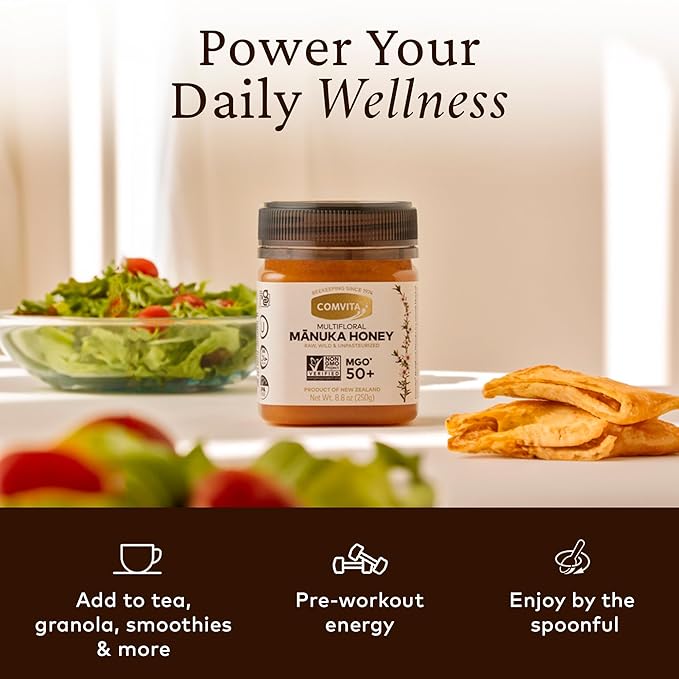 Comvita Manuka Honey MGO 50+ Multifloral - Raw Manuka Honey New Zealand, Pure & Unpasteurized for Tea & Wellness, Superfood Sugar Alternative, Wild, Non-GMO - 250g (8.8 oz)