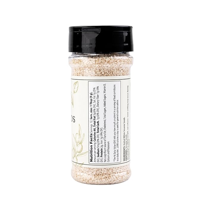 Olive & Vine White Sesame Seeds, Nutty Flavor, For Baking & Cooking, Rich Tradition, Authentic Taste, For Global Recipes (4 Ounce)