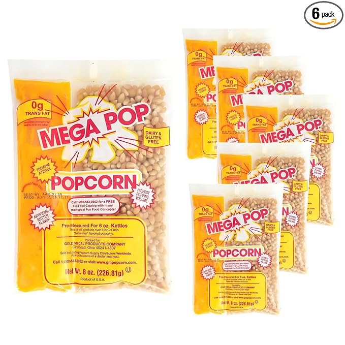 Concession Essentials 8oz Popcorn Portion Packs- (Box of 6 Portion Packs)