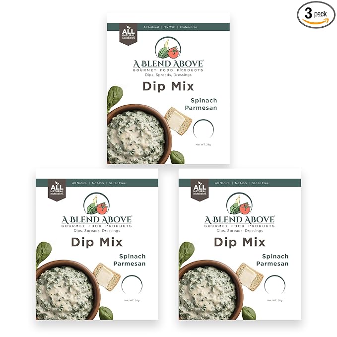 A Blend Above Spinach Parmesan Dip Mix, 1oz, (3 Pack), Gluten-Free, No MSG, All Natural, No Preservatives, Vegetable Dip, Keto Friendly, Low Carb, Easy to Make