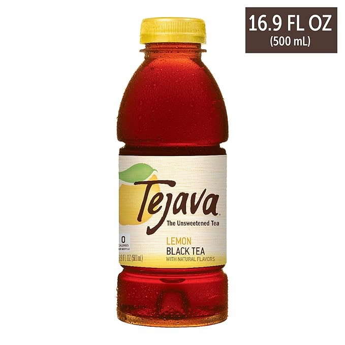 Tejava Lemon Black Iced Tea, 12 Pack, 16.9oz PET Bottles, Unsweetened, Non-GMO, Kosher, No Sugar or Sweeteners, No calories, No Preservatives, Brewed in Small Batches