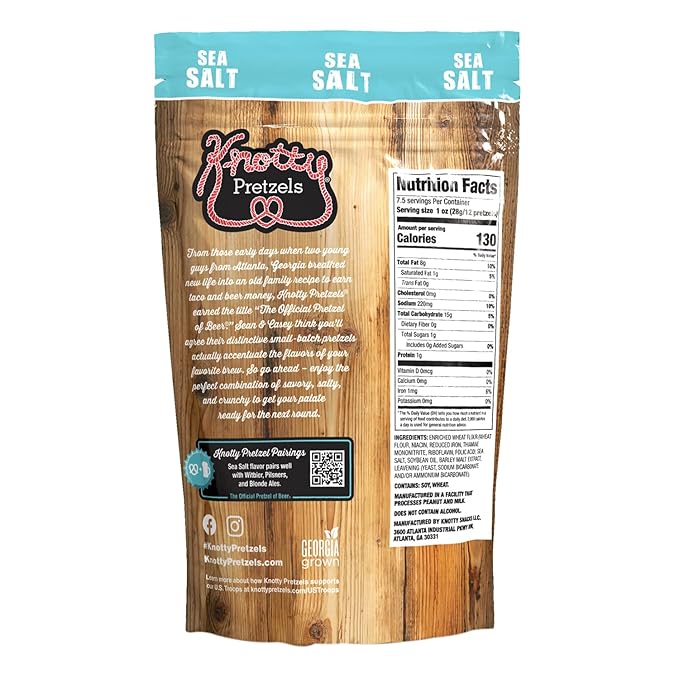 Knotty Pretzels ?쏷he Official Pretzel of Beer??7.5 oz Individual Seasoned Pretzels in Resealable Pretzel Snack Bags, The Perfect Pairing for Beer, Sea Salt Flavor (3-Pack)