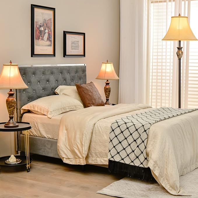 Tangkula Table and Floor Lamp Set, 3-Piece Traditional Style Lamp Set with Linen Fabric Lamp Shades and Weighted Bases for Living Room, Bedroom, 29” and 61” (H)