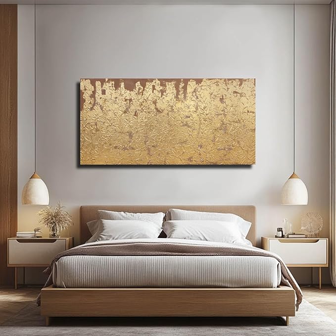 VAYIMDH Modern Canvas Wall Art Wall Decorations for Bedroom Floral Wall Painting 24"x48" Gold Foil Hand Painted Pictures for Kitchen