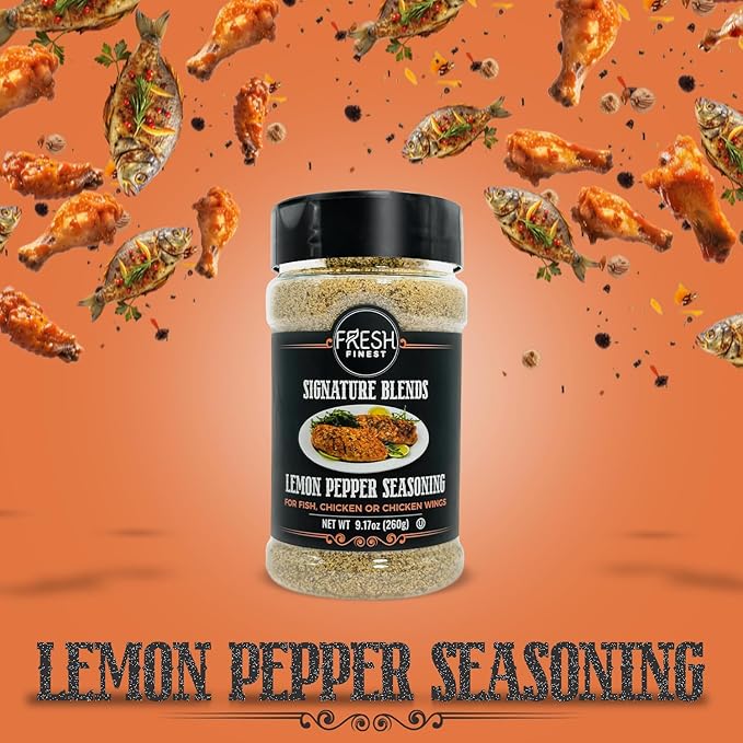 Fresh Finest Lemon Pepper Seasoning - 9.17oz (260g) - Tangy, Authentic, Kosher, All-Natural, Non-GMO, Gluten-Free