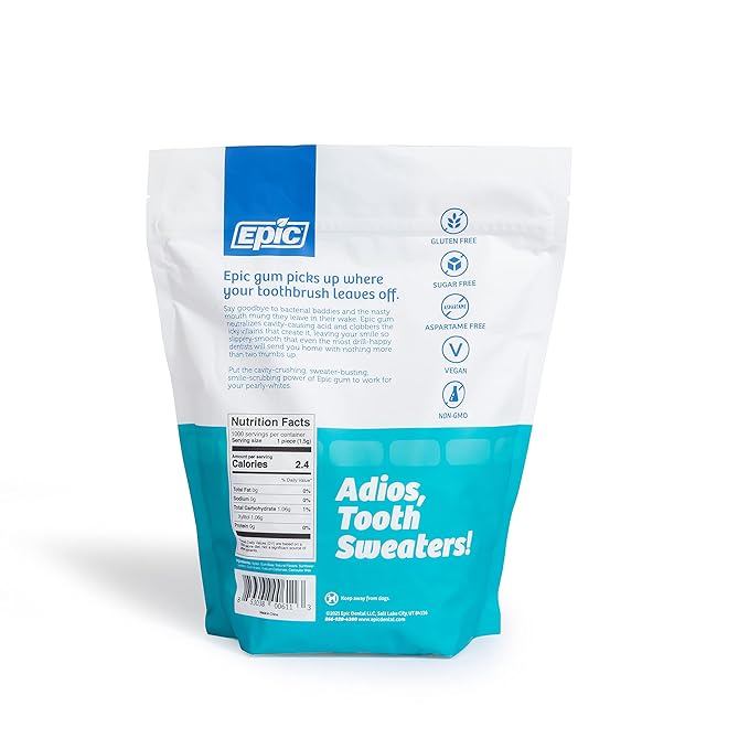 Epic 100% Xylitol Spearmint Chewing Gum - Sugar Free, Aspartame Free Dental Gum - Supports Oral Health & Fresh Breath - 1000 Pieces