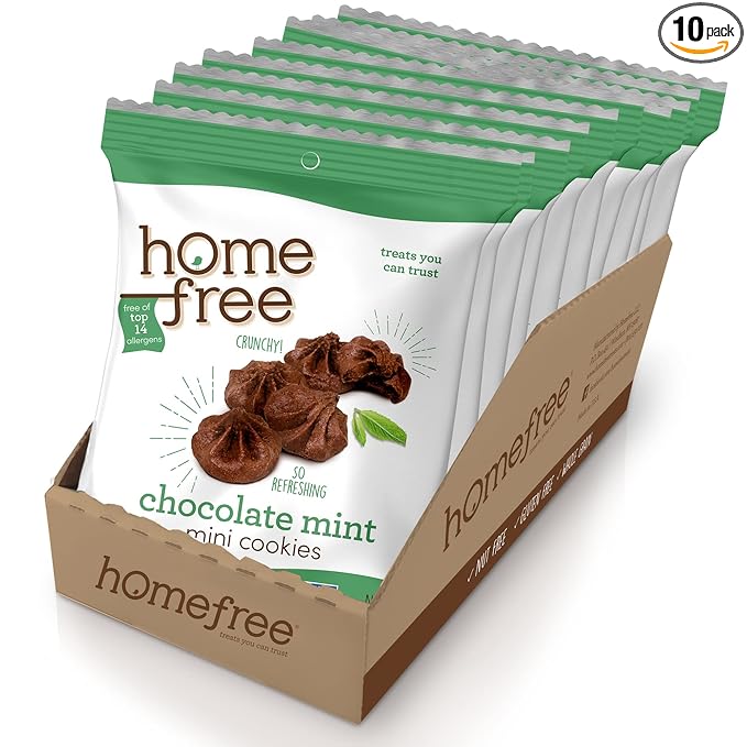 Homefree Treats You Can Trust Gluten Free Mini Cookies, Single Serve, Chocolate Mint, 0.95 Ounce (Pack of 10)