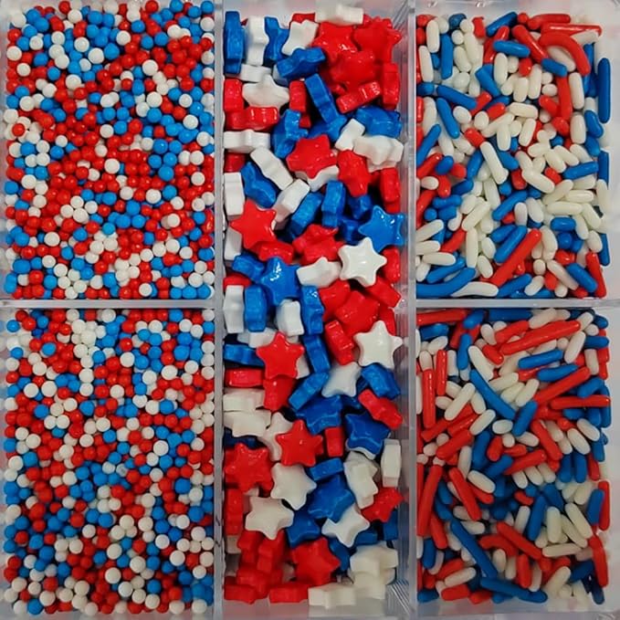 Senchanting Patriotic Jimmies Sprinkles Red Blue and White Nonpareils Stars Sprinkles Fourth of July Sprinkle Edible Stars for Cupcake Decorating, Cookie, Cake, Ice Cream, Baking 2.82 Ounces