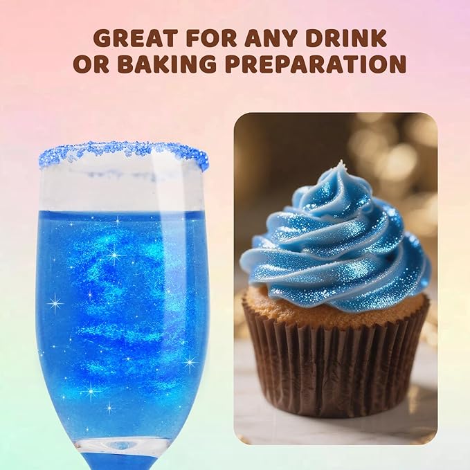 Shimmer Blue Edible Glitter Spray, 5g Edible Glitter for Cocktails, Drinks, Cake Decorating, Edible Luster Dust for Chocolate, Strawberry, Baking, Icing