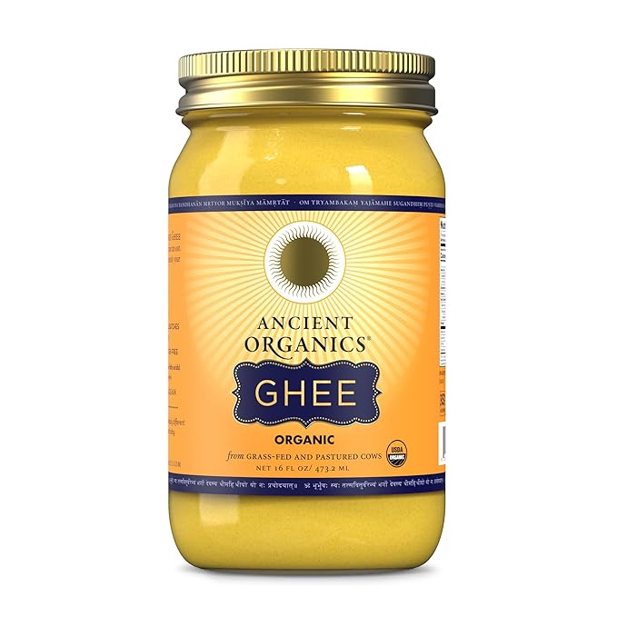 Ancient Organics Ghee, Organic Grass Fed Ghee Butter ??Gluten Free Ghee, Clarified Butter, Vitamins & Omegas, Lactose Reduced, 100% Certified Organic, Kosher, USDA Certified ??16 Fl Oz (Pack of 1)