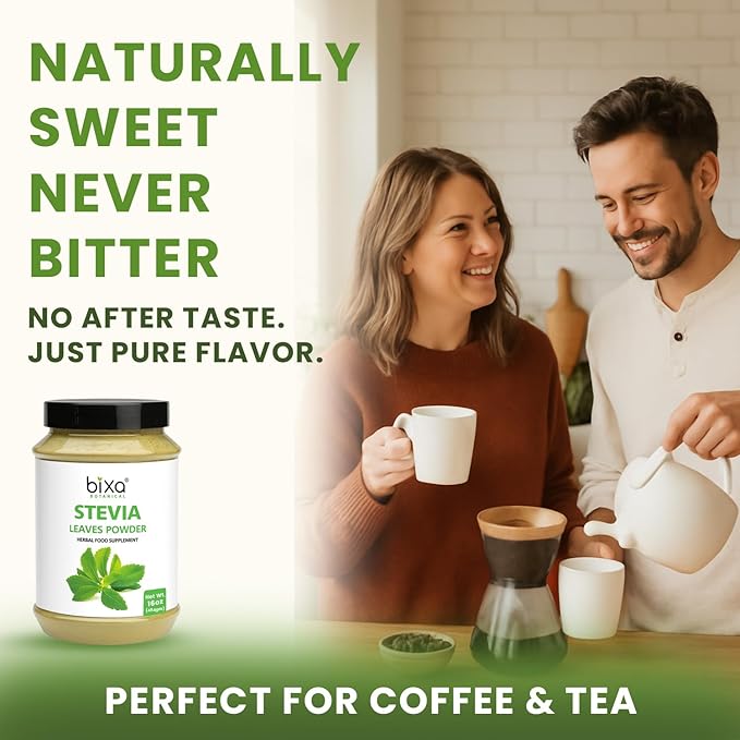 bixa Botanical Stevia Leaf Powder (Stevia Rebaudiana) Natural Herbal Supplement | Natural Alternative of Unprocessed Sugar | Gluten Free, Non-GMO, Steam Treated, Vegan pure 16 Ounce Pack of 1