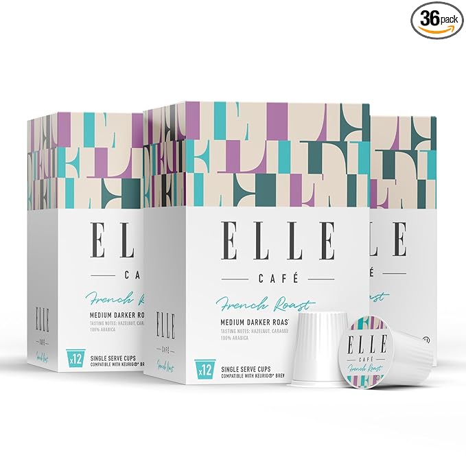 ELLE Café© French Roast K-Cup Pods - 36 Count - 100% Arabica Coffee, Flavor Medium Dark Roast - Single-Serve Coffee Pods
