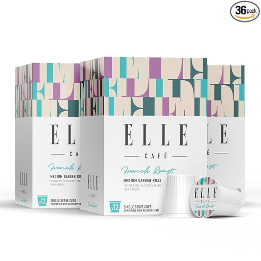 ELLE Café© French Roast K-Cup Pods - 36 Count - 100% Arabica Coffee, Flavor Medium Dark Roast - Single-Serve Coffee Pods