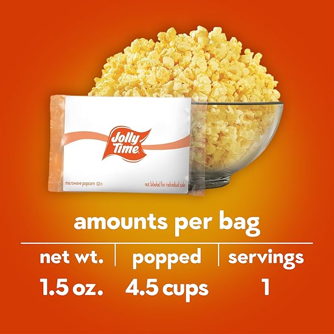 Jolly Time Blast O Butter, Ultimate Movie Theater Butter Microwave Popcorn, 1.5oz Personal Bag, 10 Bags Per Carton (Blast O Butter Minis,1.5 Ounce (Pack of 60))