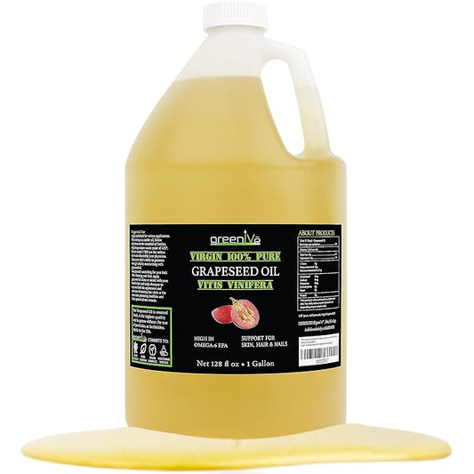 GreenIVe Grapeseed Oil Organically Grown 100% Pure Cold Pressed Light Flavor High Tempurature Cooking (128 Fl Oz (Gallon))