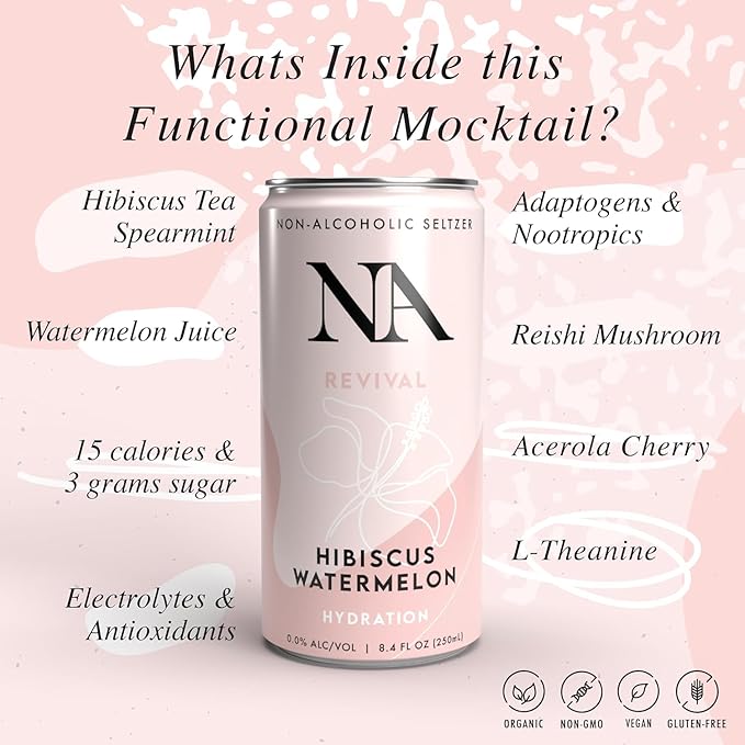 Non-Alcoholic Mocktails, Functional Beverage with Adaptogens & Mushrooms, Ashwaganda, Lion's Mane, Low Sugar, Low Calorie, Variety Pack, 8.4oz Cans (12 Pack)