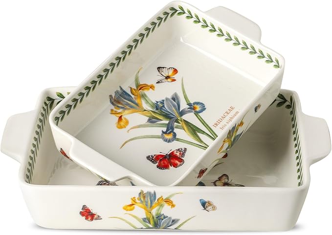 Ceramic Baking Casserole Dish with Handles, Large 8x13 inch & 6x10 inch Pan and Middle Baking Pan - Porcelain Serving Bakeware Set (Iris)
