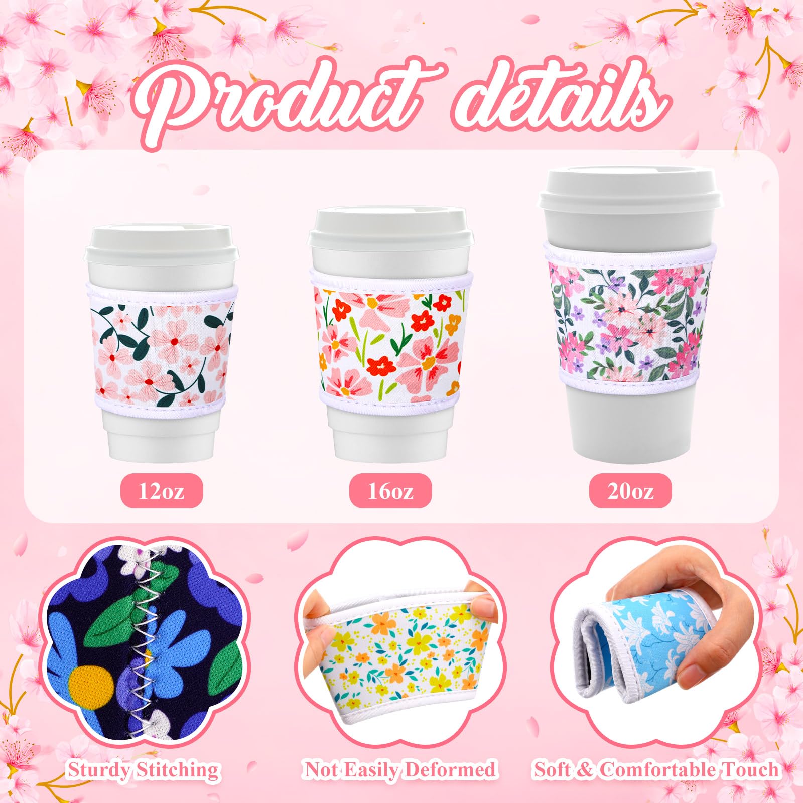 Potchen 16 Pack Reusable Iced Coffee Cup Sleeves Neoprene Insulated Drink Cup Insulator Sleeve for