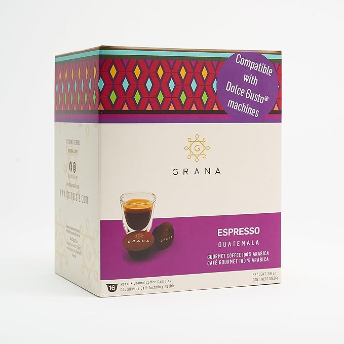 G GRANA Espresso Coffee Capsules Compatible with Nescafe Dolce Gusto Machines, 48 Single Serve Coffee Pods(3 Boxes of 16 capsules each) - 100% Arabica Single Source Ethical Coffee