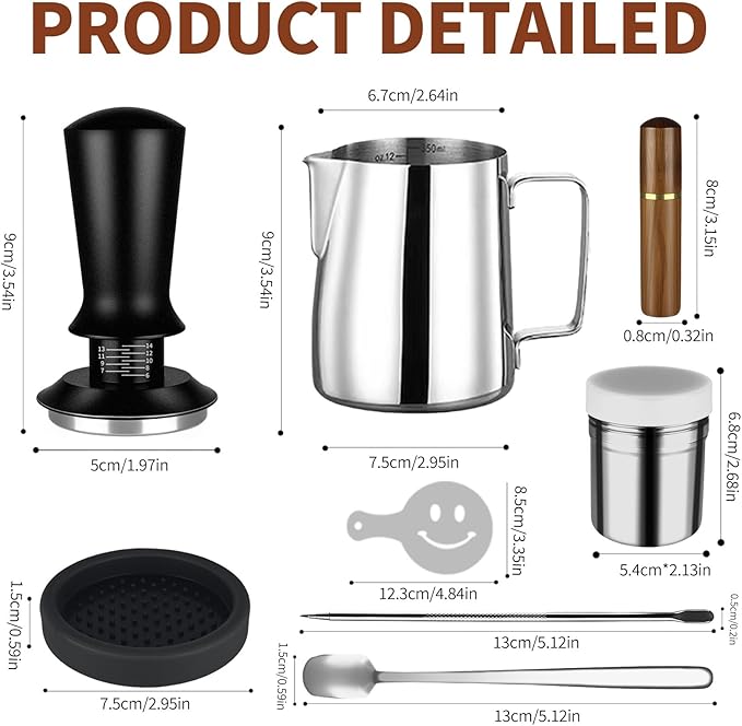 23Pcs Espresso Accessories, 51mm Coffee Espresso Tamper Kit, Espresso Machine Accessories Set, with Espress Stirrer | 350ml Milk Pitcher | Coffee Powder Dispenser | Latte Art Kit for Espresso Machine