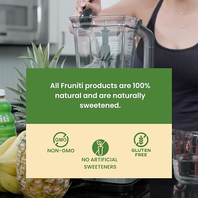 Fruniti Super Greens Smoothie Mix - Natural Cleanse + Detox - No Sugar Added - Fruit + Veggie Puree - Spirulina, Spinach, Kale, Cucumber, Lemongrass, Apple, Banana, Kiwi - Makes 24 Smoothies