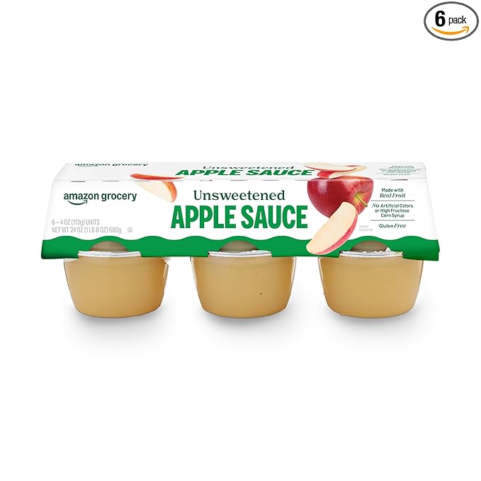 Amazon Grocery, Unsweetened Apple Sauce, 4 Oz, Pack of 6 (Previously Happy Belly, Packaging May Vary)