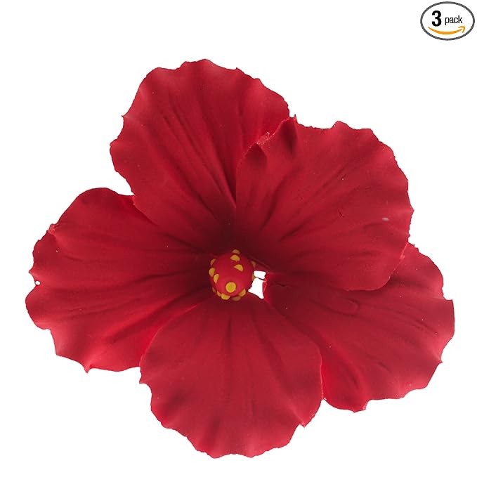 Global Sugar Art Hibiscus Sugar Cake Flowers, Red, Hawaiian Cake Flower Large 3 Count by Chef Alan Tetreault