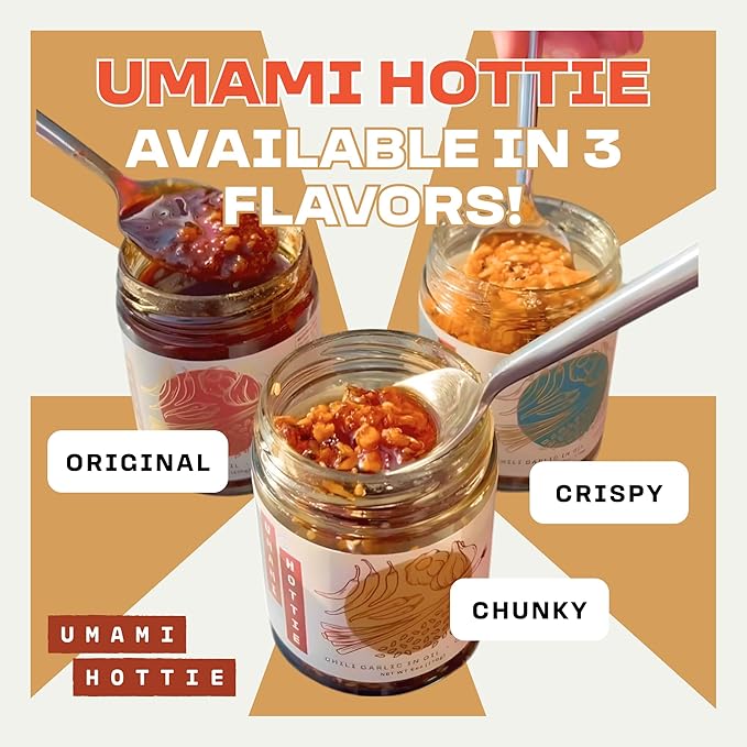 Umami Hottie Trio - Japanese Chili Oil Combo Pack | Chunky, Crispy & Original Flavors | Vegan, Gluten-Free, Hot Chilli Oil for Noodles, Ramen, Dumplings & More | Flavor Bomb 3-Pack (6 oz Each)