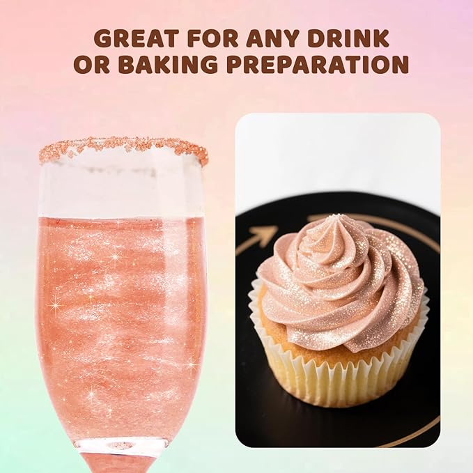 Shimmer Rose Gold Edible Glitter Spray, 5g Edible Glitter for Cocktails, Drinks, Luster Dust Edible for Cake Decorating, Baking, Chocolate, Strawberry, Food Grade