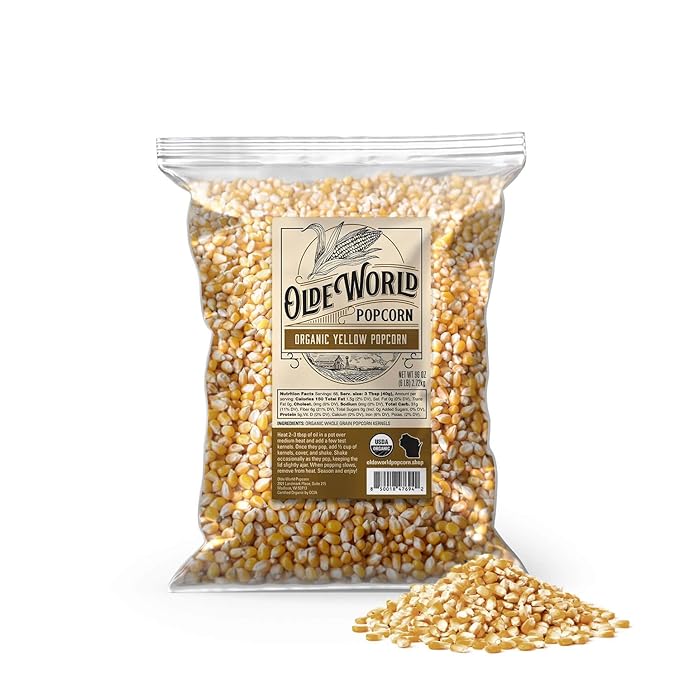 Organic Yellow Popcorn Kernels 6 lb Bag, Non-GMO & Gluten Free, Sodium-Free, Pesticide-Free, Unsalted, Plant-Based, Sugar-Free, Old Fashioned Regenerative-Farmed Large Popcorn From Olde World Popcorn