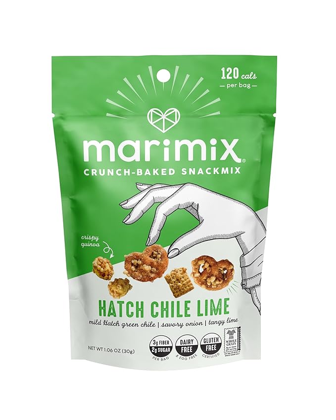 Marimix Snack Mix | Crunch Baked Sweet & Salty Savory Plant Based Naturally Gluten Free Whole Grain Fiber Charcuterie Pretzel Trail Party Mix | No Artificial Ingredients | 12 Count (Mini Hatch Chile Lime)