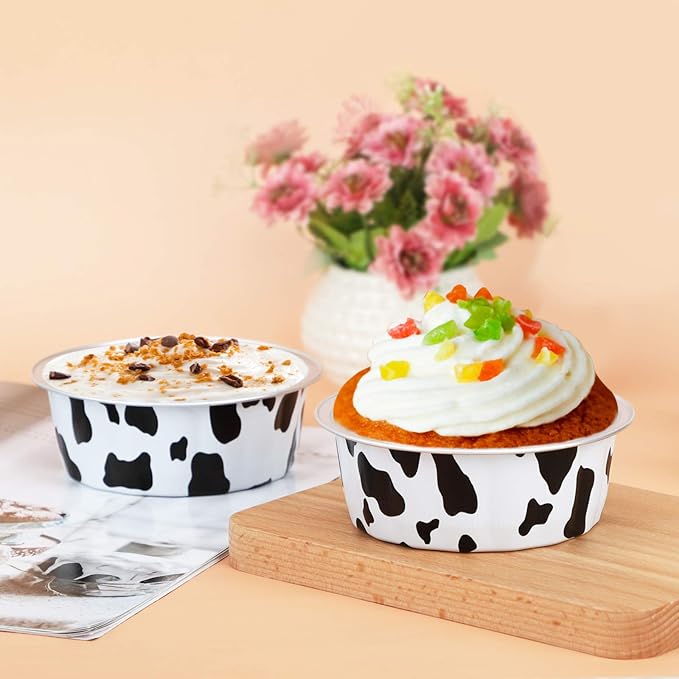 Beasea Aluminum Cups for Baking, 8oz 100 Pack Disposable Ramekins with Lids, Black White Aluminum Foil Cups Creme Brulee Muffin Cupcake Baking Cup Mini Pudding Cups for Party Wedding Birthday