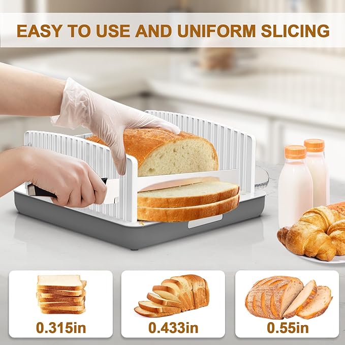 Upgrade Widen Bread Slicer for Sourdough rounds, 13??Adjustable Large Capacity Wide and Thicknesses, Foldable and Compact Cutting Guide with Crumb Tray, Suitability for Homemade sourdough Bread