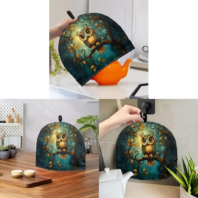 Owl Large Teapot Cover for Keeping Warm, Tea Cozies for Party Wadding Insulated Kettle Cover for Home Kitchen Decorative