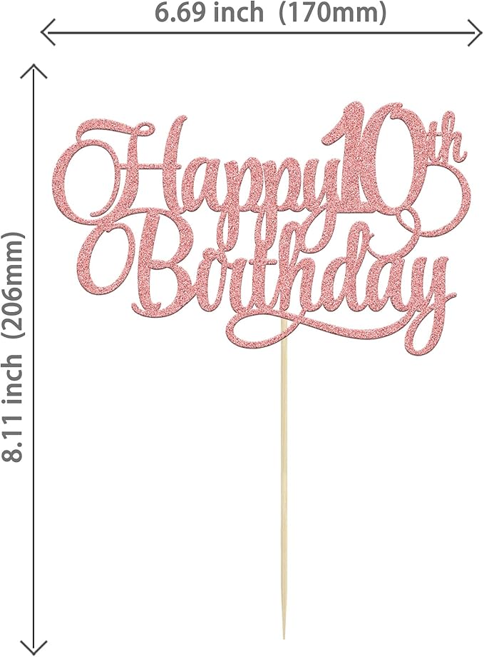 1 Pack Happy 10th Birthday Cake Topper Glitter Number 10 Ten Years Old Birthday Cake Pick Decoration for Celebrating 10th Birthday Anniversary Party Supplies Rose Gold