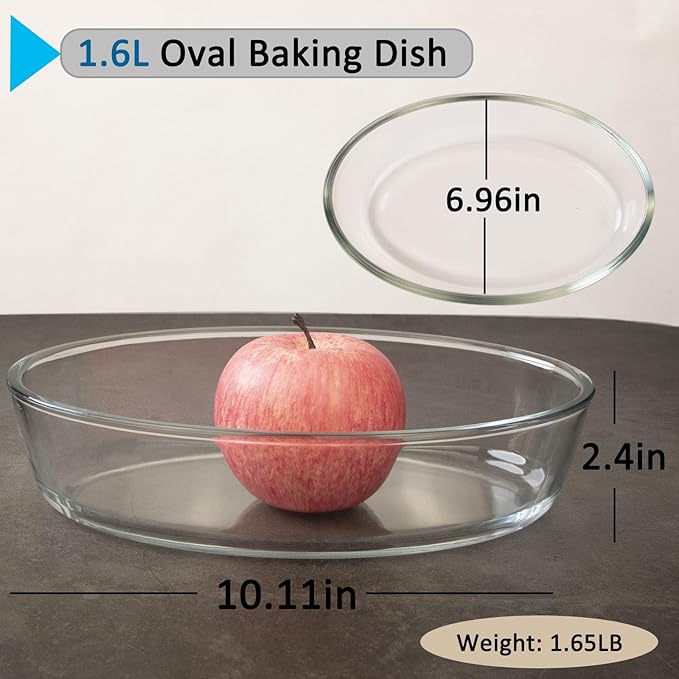 1.6L Glass Baking Dish for Oven, Borosilicate Glass Casserole Dish, Oven Safe Glass Baking Pan