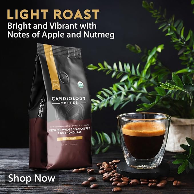 Cardiology Coffee ??Whole Bean Coffee ??USDA Certified Mold-Free 12oz Premium Light Roast Organic Coffee Beans with Antioxidant Benefits ??Perfect for Heart Healthy Lifestyle