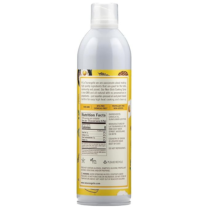 La Tourangelle, Non Stick Cooking Spray, Expeller Pressed Oil, Non Aerosol, For Neutral Flavor, Medium to High Heat, 13 Fl Oz