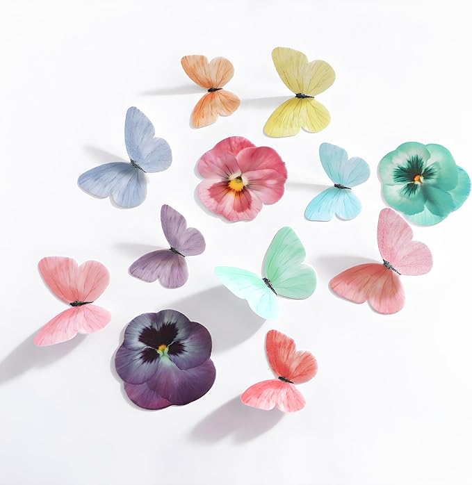 Pansy Butterfly Cake Decoration Edible Wafer cupcake Top decoration Wedding birthday party dessert decoration mix sizes and colors(Set 3?륪ix 104pcs??