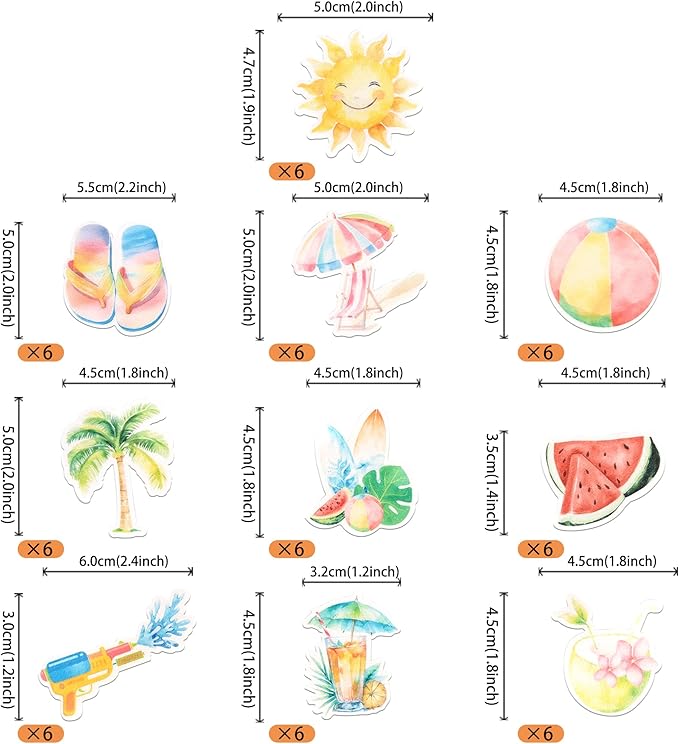 60 Pack Edible Summer Beach Theme Cake Topper Umbrella Chair Palm Tree Watermelon Coconut Cake Pick Hawaiian Beach Cupcake Decorations for Baby Shower Birthday Wedding Party Supplies