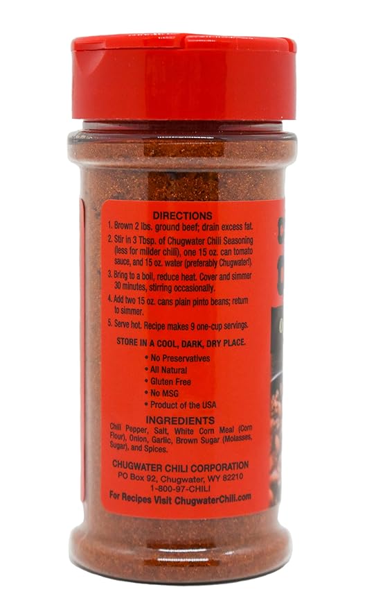 Chugwater Chili | Gourmet SPICY HOT Chili Seasoning Mix | 4oz Bottle | Wyoming State Championship Chili Recipe | Secret Blend 12 Spices | All Natural, Gluten Free, No MSG & No Preservatives.