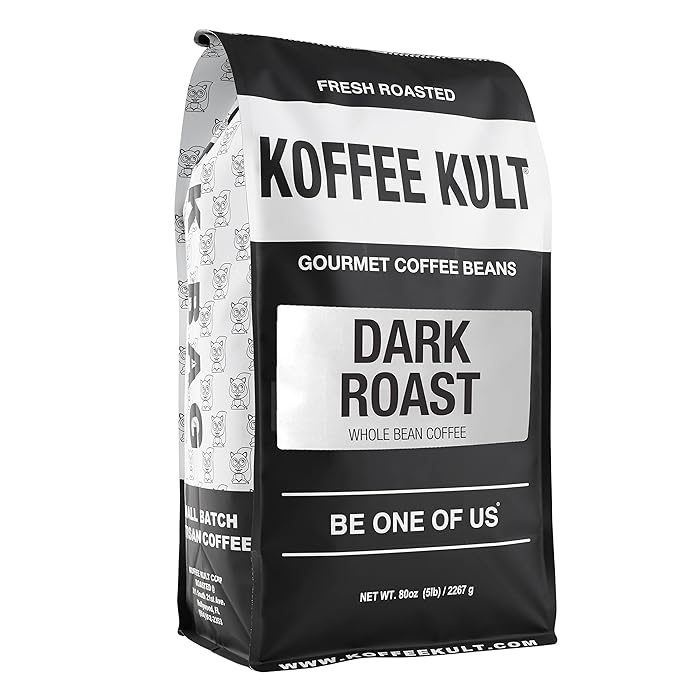 Koffee Kult Dark Roast Whole Bean Coffee 100% Arabica Coffee Beans, Gourmet Artisan Blend with Chocolate & Cinnamon Notes - 80oz Resealable Bag