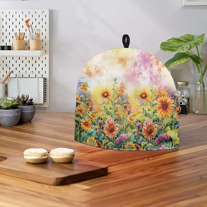 Watercolor Sunflower Print Teapot Cover Insulated Tea Kettle Cosy Dustproof Insulated Kettle Cover Breakfast Pot Cotton Filling for Home Kitchen Table Decorative Accessories