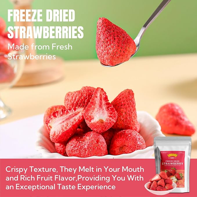 Premium Freeze Dried Strawberries 50-55 per bag,Whole Big Natural Dried Strawberries No Additives,Dehydrated Strawberry No Sugar Added,Snacks 3.52OZ/100g
