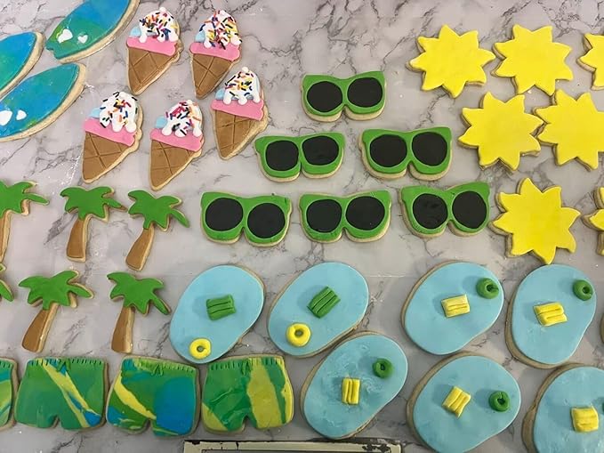 Beach Cookie Cutter Set-9 Piece-Flip Flop, Sunglasses, Sun, Ice Cream, Palm Tree, Bathing Suit, Tropical Flower, Surfboard-Diswasher Safe-Summer Cookie Cutters Shapes for baking