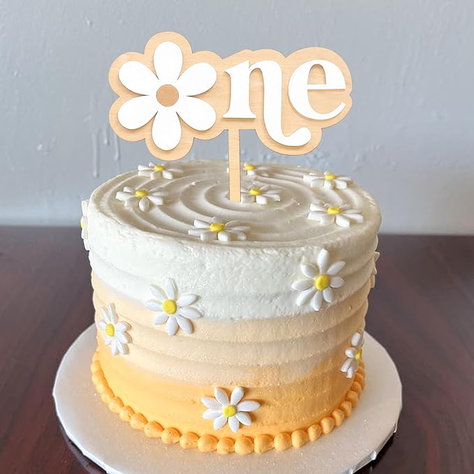 Wooden Daisy Cake Topper For 1st Birthday - First Birthday Cake Decoration, Retro Groovy Boho Daisy, Daisy Birthday Party Decor, Best Flower Cake Topper For Baby(Daisy One Cake Topper)