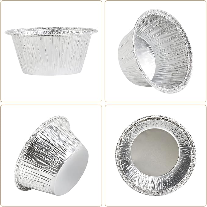Aluminum Foil Baking Cups, Disposable Ramekin 3 Oz Silver Foil Cupcake liners, 200 Pcs Aluminum Baking Cups Egg Tart Liners for Baking, Cupcake, Pudding, Muffin, Creme Brulee