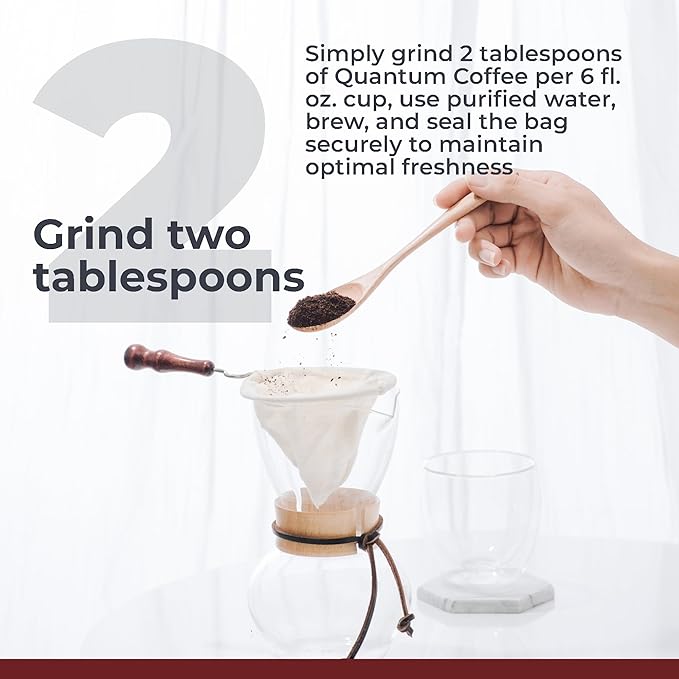 Quantum Organic Whole Roasted Coffee Beans - Medium Roast, From Guji Region of Ethiopia, Crafted for Optimal Health Benefits, Sweet & Fruity, Well-Balanced, Gluten Free, Sustainable, Non-GMO - 1 Pound