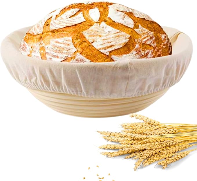 Banneton Premium Round Bread Proofing Basket with Liner - Perfect Proofing Basket, Handmade Rattan Basket for Making Beautiful Bread (10 Inch)