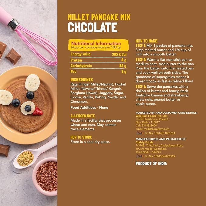 Slurrp Farm Millet Pancake Mix Trial Pack | 4 Flavors: Banana Choco Chip, Chocolate, Blueberry, Classic | No Added Sugar or Salt | Healthy Kids Breakfast | 1.76 Oz (Pack of 4)